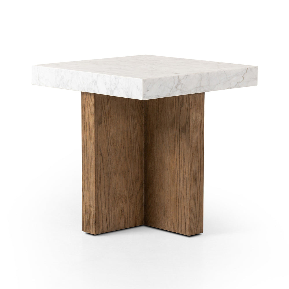 Bellamy End Table In White Carrera Marble