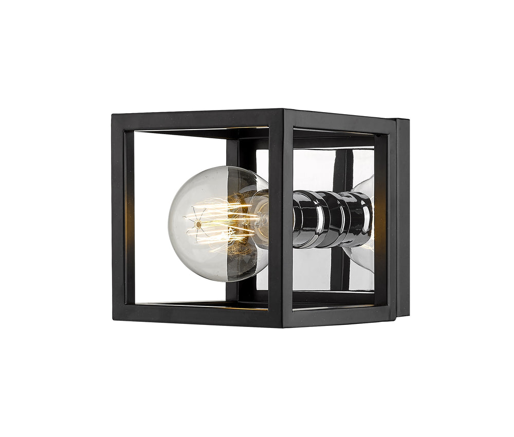 Kube 1 Light Wall Sconce in Matte Black + Chrome Finish