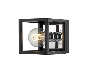Kube 1 Light Wall Sconce in Matte Black + Chrome Finish