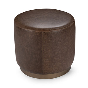 Claire Round Leather Ottoman, Iron Base - Dark Brown