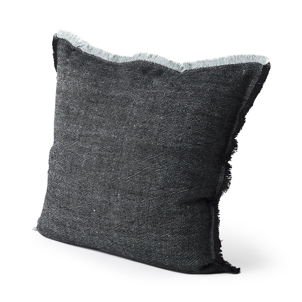Malia 20L x 20W Black and Teal Fabric Fringed Pillow Cover