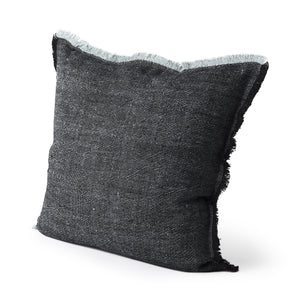 Malia 20L x 20W Black and Teal Fabric Fringed Pillow Cover