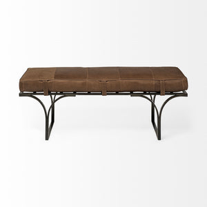 Jessie 55L x 16W Brown Leather Seat W/Black Metal Base Accent Bench