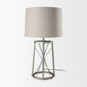 Raen (28.5"H) Gray Metal Octagonal Base w/Beige Shade Table Lamp