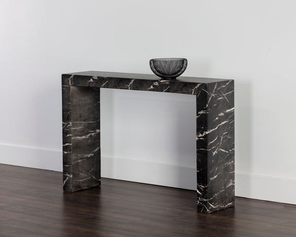 AXLE CONSOLE TABLE - MARBLE LOOK - BLACK