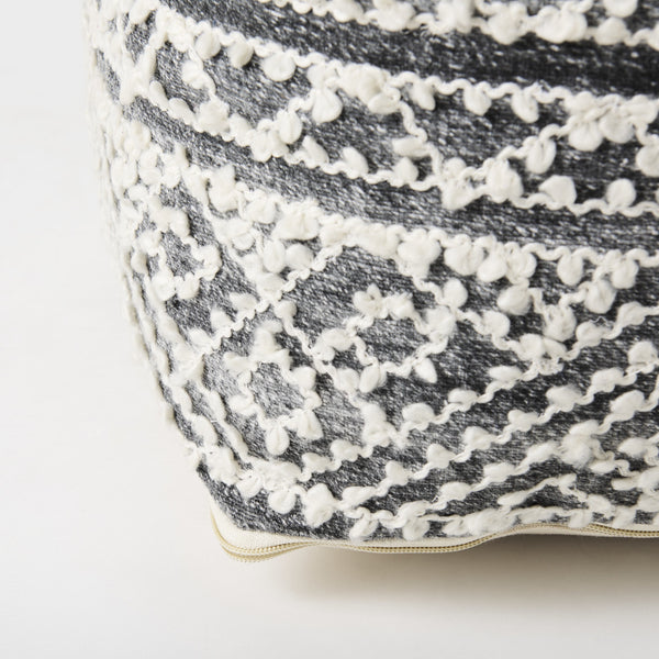 Farida  16.0L x 16.0W x 16.0H Dark Gray Wool and Polyester Patterned Pouf