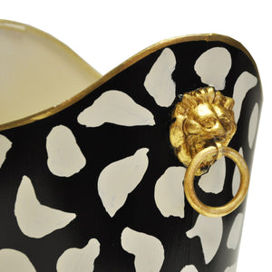 OVAL WASTEBASKET WITH LION HANDLES IN BLACK LEOPARD