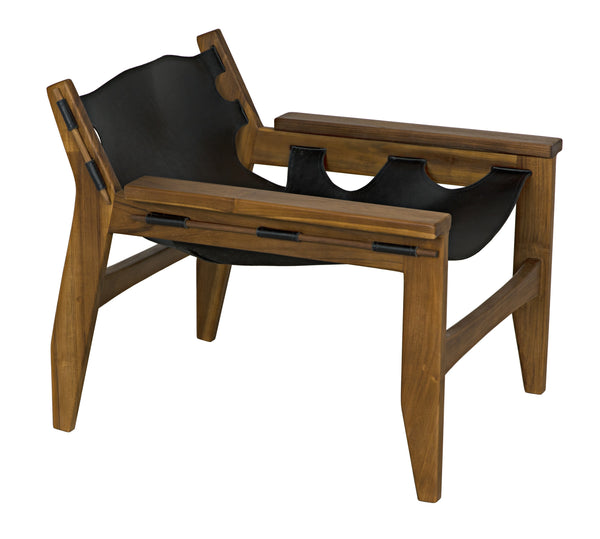 Nomo Teak Chair in Black Leather with Clear Coat Flat Finish