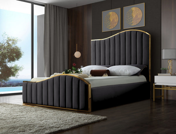 Ethel Queen Bed In Grey Velvet
