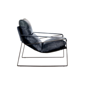 Morgan Ocean Blue Leather Accent Chair with Iron Legs