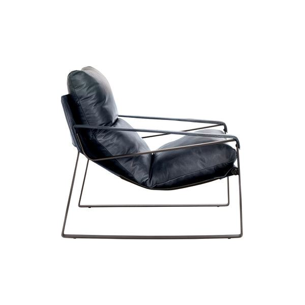 Morgan Ocean Blue Leather Accent Chair with Iron Legs