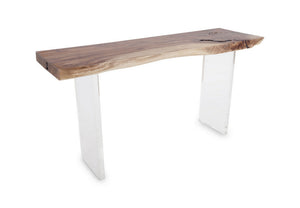 Floating Chamcha Wood Console Table, Acrylic Legs 