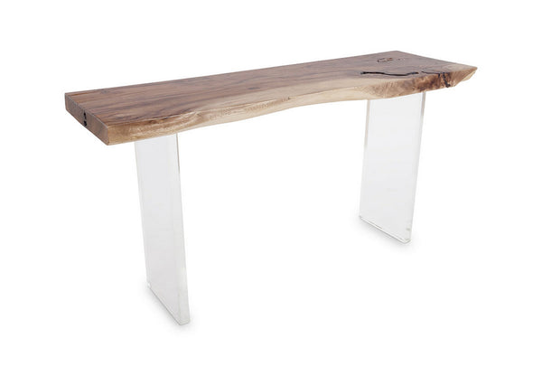 Floating Chamcha Wood Console Table, Acrylic Legs 