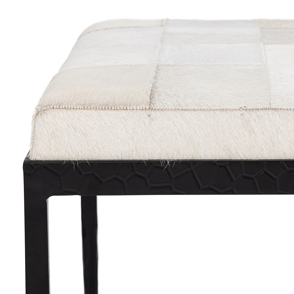 Achen 60" Bench with Hammered Iron & Hide - Dusty Cream