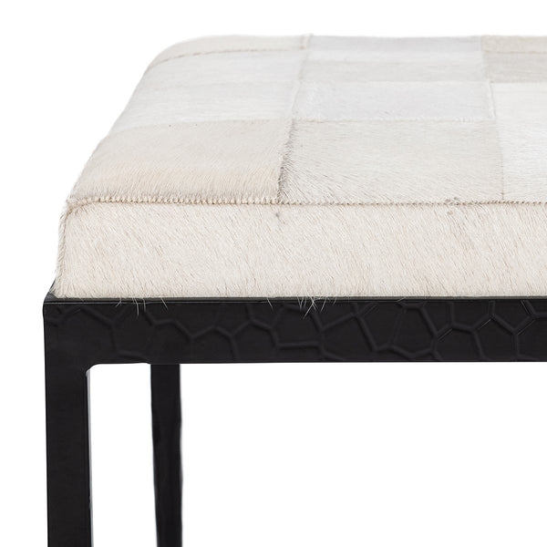 Achen 60" Bench with Hammered Iron & Hide - Dusty Cream