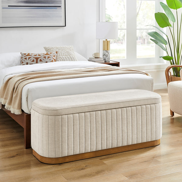 Clinton Chenille Storage Bench, Seneca Beige 
