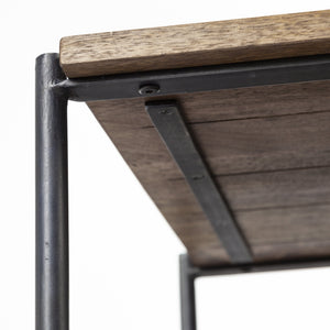 Glenn I 20L x 21W x 24H Dark Brown Wood w/ Black Iron Frame Square End/Side Table