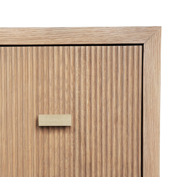 TWO DRAWER SIDE TABLE WITH FLUTED DETAIL IN NATURAL OAK