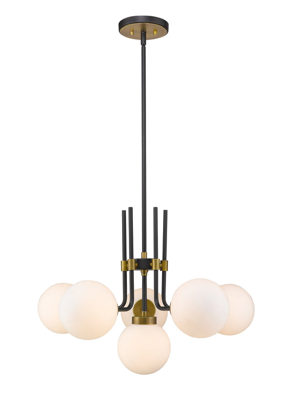 Parsons 6 Light Chandelier in Matte Black + Olde Brass Finish