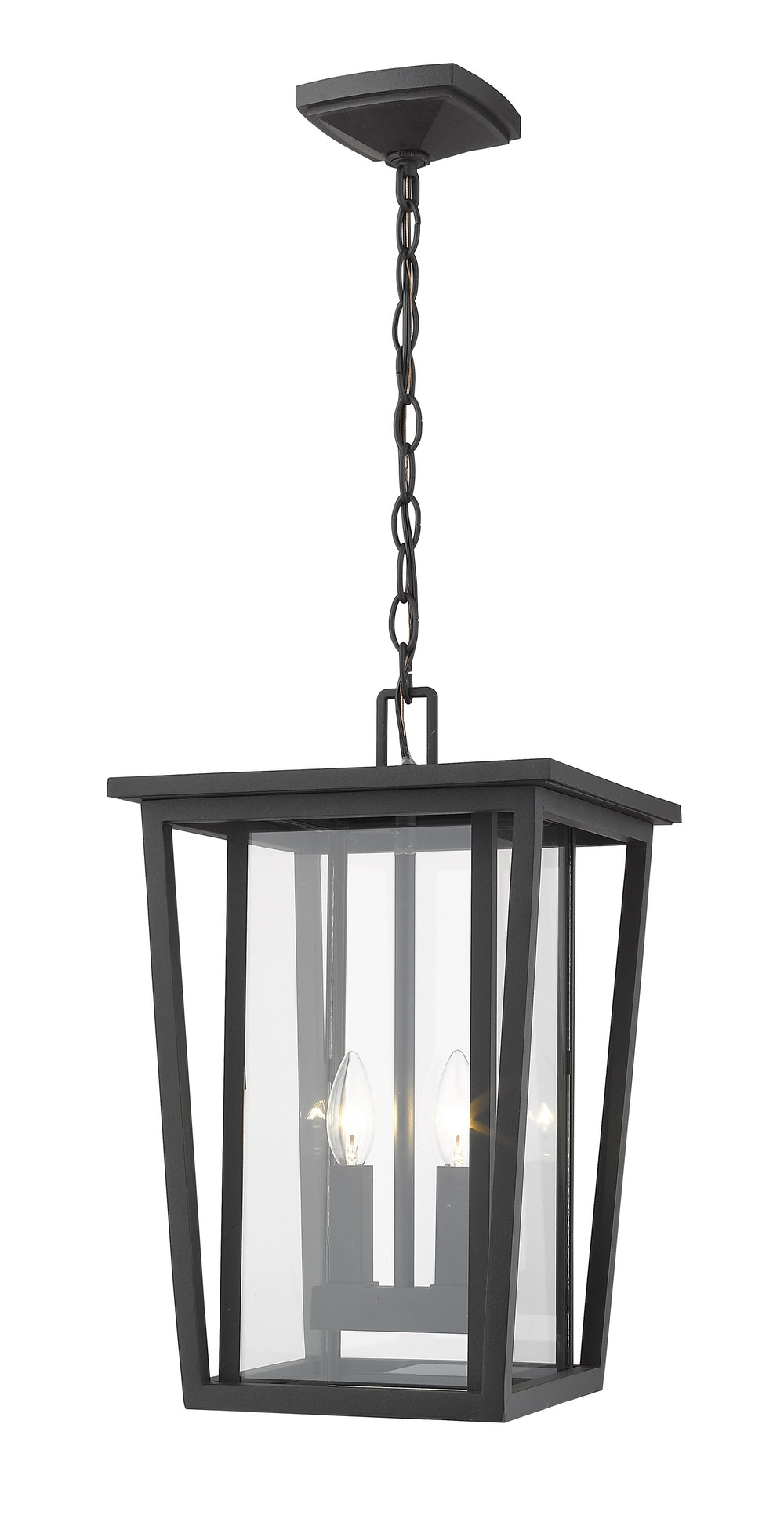 Seoul 2 Light Outdoor Chain Mount Ceiling Fixture in Black Finish