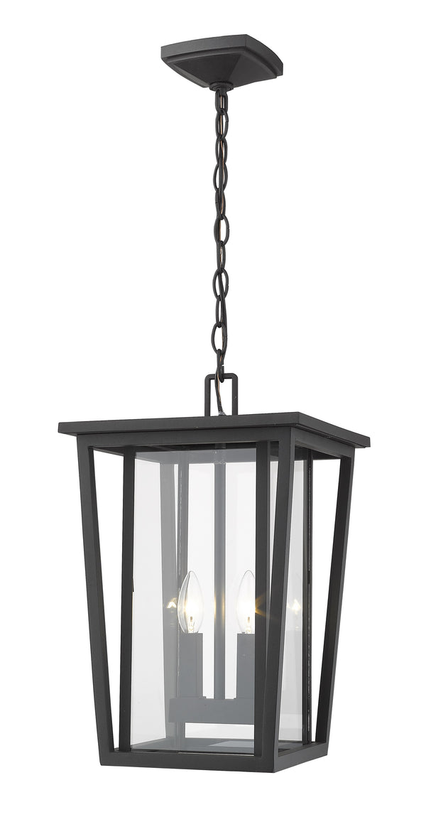 Seoul 2 Light Outdoor Chain Mount Ceiling Fixture in Black Finish
