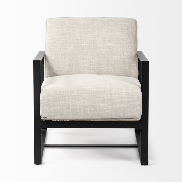 Stamford Light Beige Upholstered Seat w/ Wood Back, Metal Frame Accent Chair