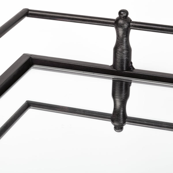 Christa 22L x 22W Black Metal Mirrored Base Square Tray