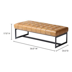 Moe's Wyatt Leather Bench Tan with Iron Frame