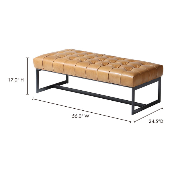 Moe's Wyatt Leather Bench Tan with Iron Frame