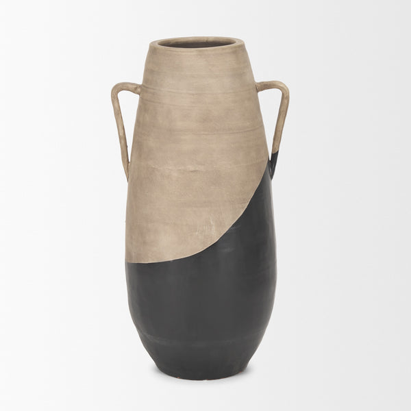 Tully Textured Matte Brown w/ Matte Black Ceramic Floor Vase