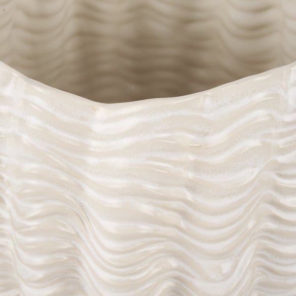 Velia Short Seashell Sculptural Cream Glazed Ceramic Vase