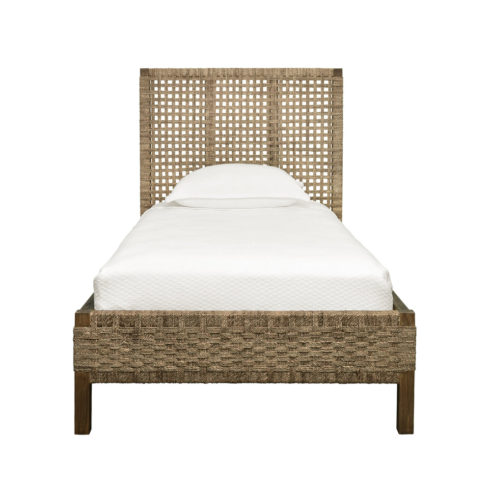 SEAGRASS WRAPPED HEADBOARD AND FOOTBOARD WITH WOOD SIDE RAILS AND LEGS, TWIN SIZE