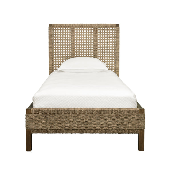 SEAGRASS WRAPPED HEADBOARD AND FOOTBOARD WITH WOOD SIDE RAILS AND LEGS, TWIN SIZE