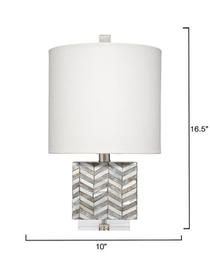 Garbo Mother of Pearl Table Lamp with Linen Shade, Grey