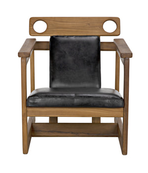 Buraco Teak Relax Chair with Gloss Finish and Black Leather Upholstery