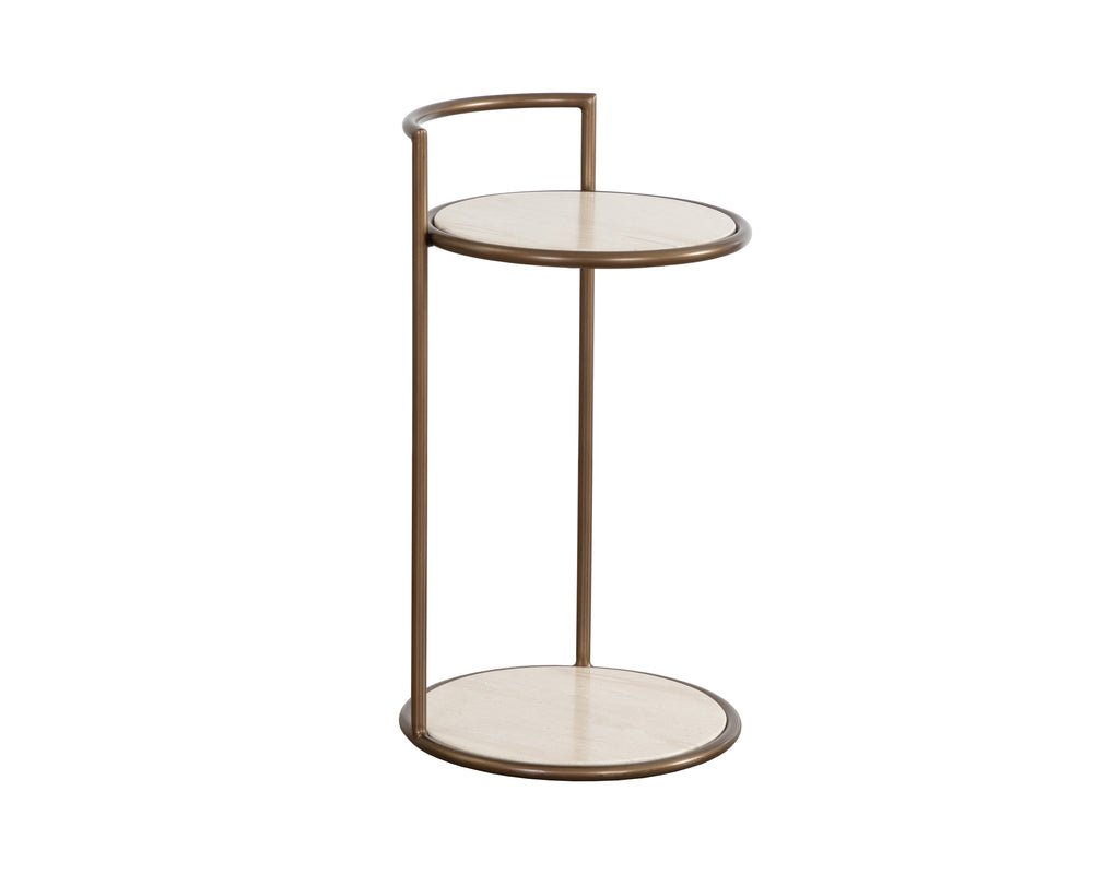PARGA END TABLE - RUSTIC BRONZE - TRAVERTINE LOOK
