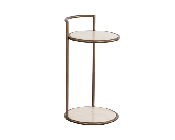 PARGA END TABLE - RUSTIC BRONZE - TRAVERTINE LOOK