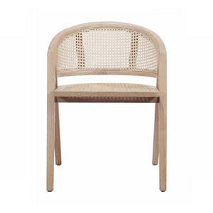 CANE BARREL BACK DINING CHAIR IN CERUSED OAK