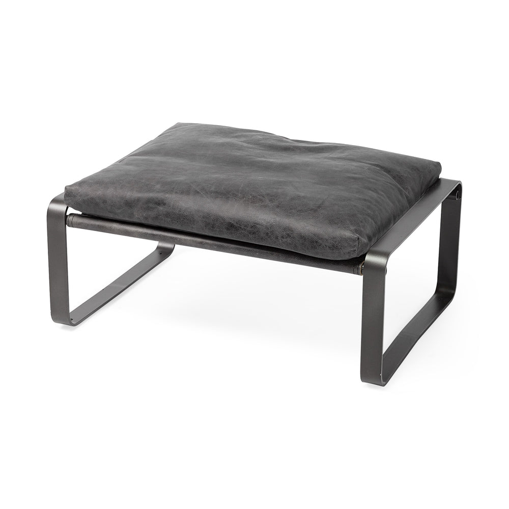 Hornet II 14"H Black Leather Black Metal Base Ottoman