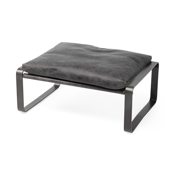 Hornet II 14"H Black Leather Black Metal Base Ottoman