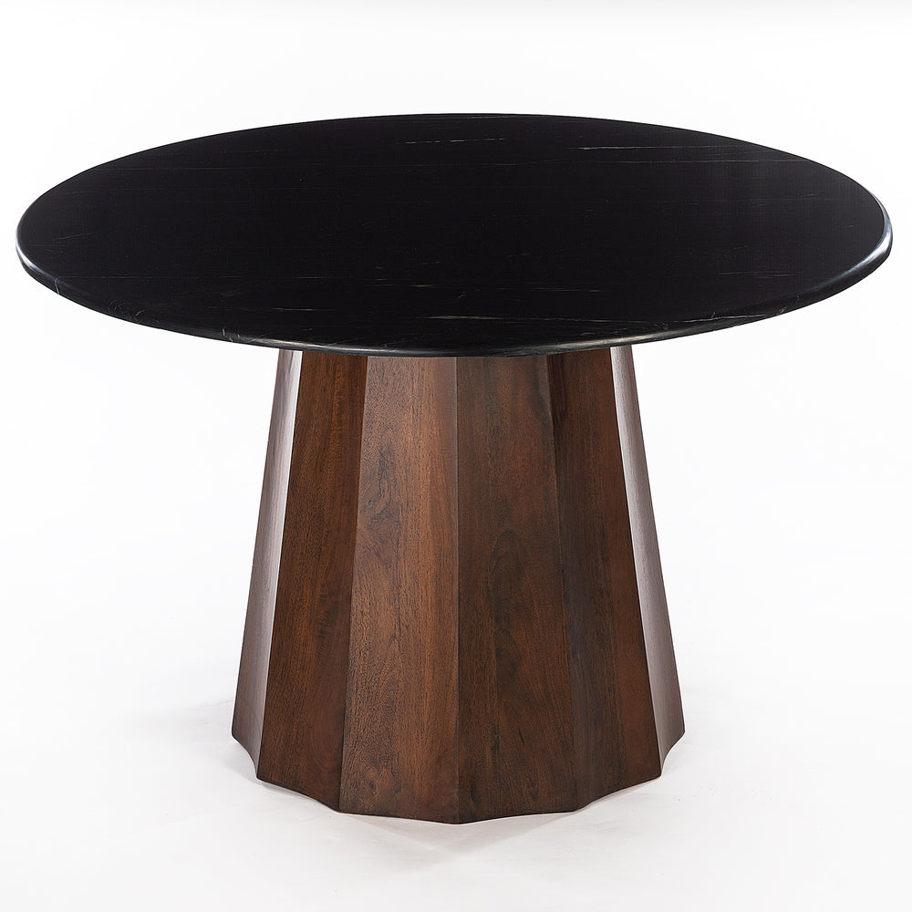 Palermo 47" Black Marble Round Dining Table, Matte Brown