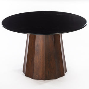 Palermo 47" Black Marble Round Dining Table, Matte Brown
