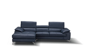 Jett Italian Leather Mini Sectional Left Facing Chaise in Blue