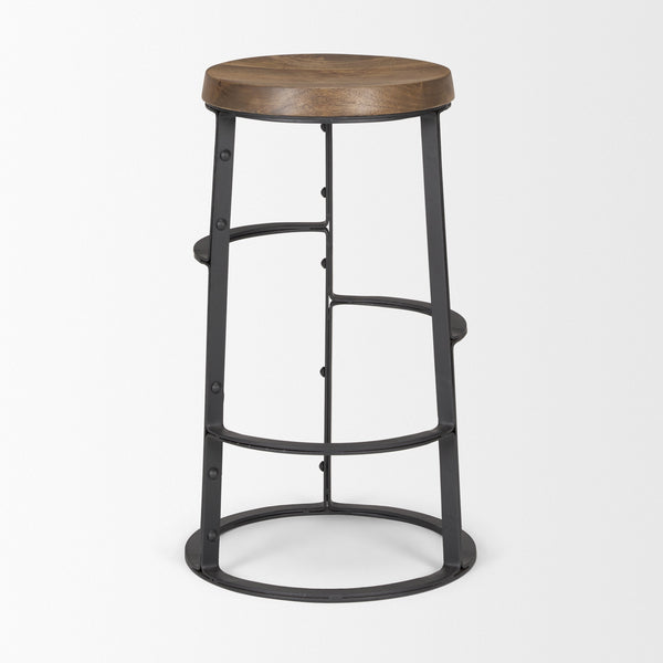 Neo 26.3" Seat Height Brown Wood Seat Black Metal Frame Stool