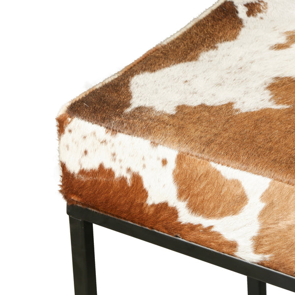 New York 54" Iron and Brown Cowhide Leather Bench