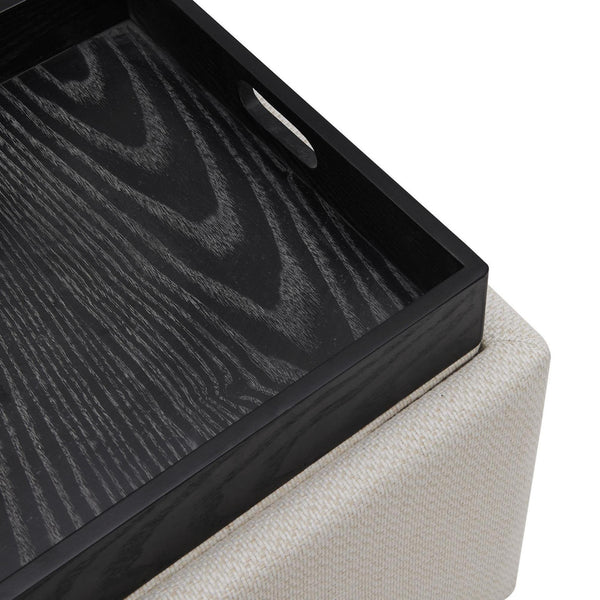 Cameron Square Fabric Storage Ottoman w/ tray In Cardiff Cream