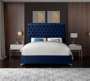 Robin Full Bed In Navy Velvet