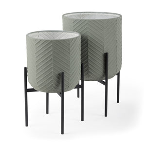 Mabel Set of Two 15.4 x 24.8  Green Top W/ Black Iron Base Plant Stands