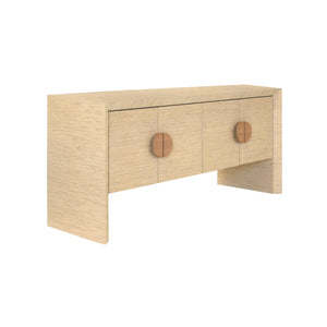 FOUR DOOR BUFFET IN NATURAL GRASSCLOTH WITH CERUSED OAK HANDLES