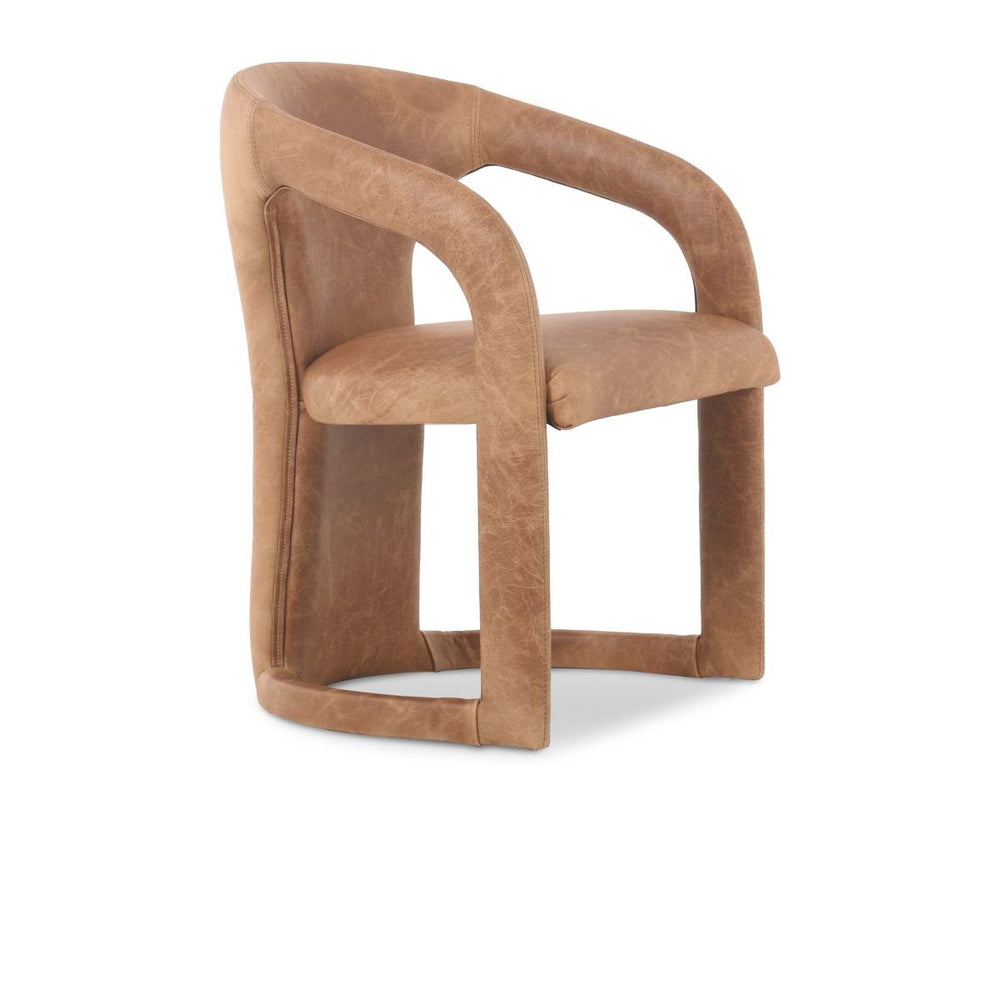Archie Leather Dining Chair - Maple Brown with Solid Wood Frame
